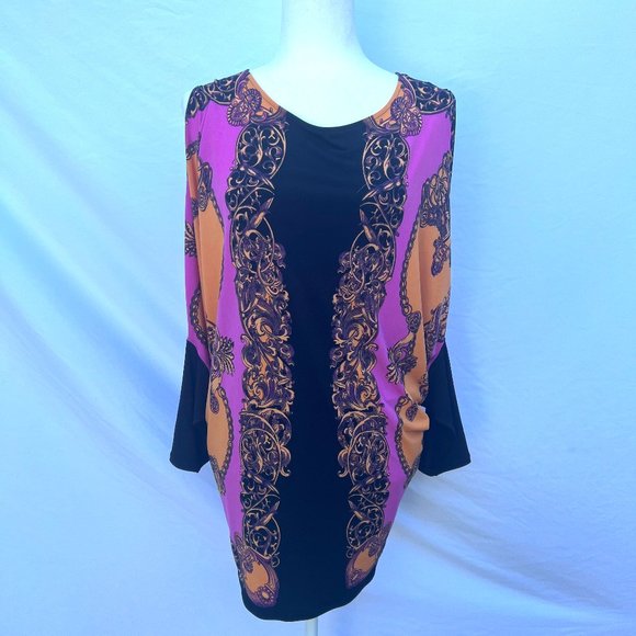 Dresses Black Pink And Orange Dress With Dolman Open Sleeves Poshmark